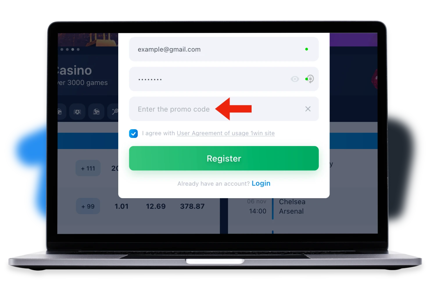 When registering you can enter promo code 1win for an extra bonus